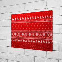 Холст прямоугольный Красный узор с оленями, цвет: 3D-принт — фото 2