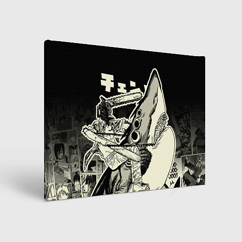 Картина прямоугольная Человек-бензопила и Демон-акула / 3D-принт – фото 1