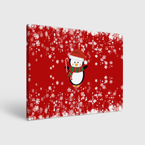 Картина прямоугольная Пингвин в новогодней шапочке / 3D-принт – фото 1