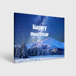 Холст прямоугольный Космическая Зима Надпись Новый Год, цвет: 3D-принт