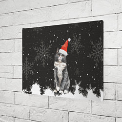 Холст прямоугольный Новогодний Черный кот в кружке, цвет: 3D-принт — фото 2