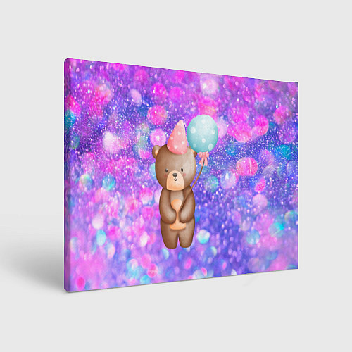 Картина прямоугольная День Рождения - Медвежонок с шариками / 3D-принт – фото 1