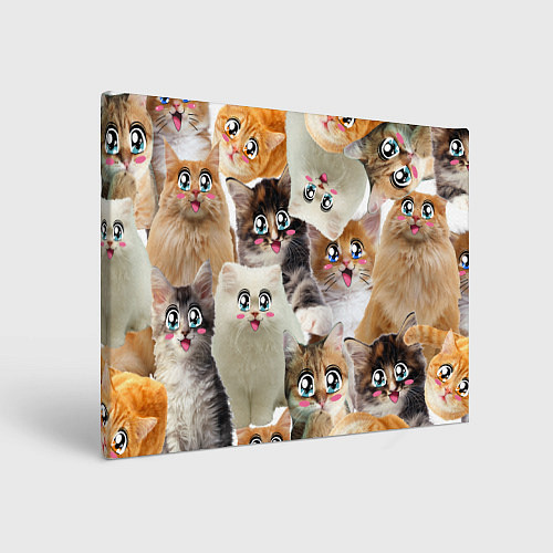 Картина прямоугольная Много кошек с большими анимэ глазами / 3D-принт – фото 1