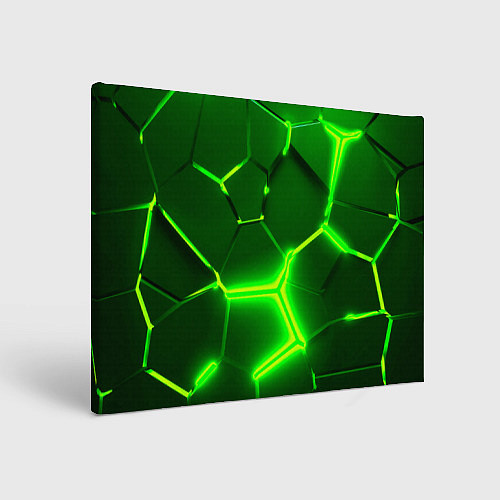 Картина прямоугольная 3D ПЛИТЫ НЕОН NEON GREEN HEXAGON РАЗЛОМ / 3D-принт – фото 1