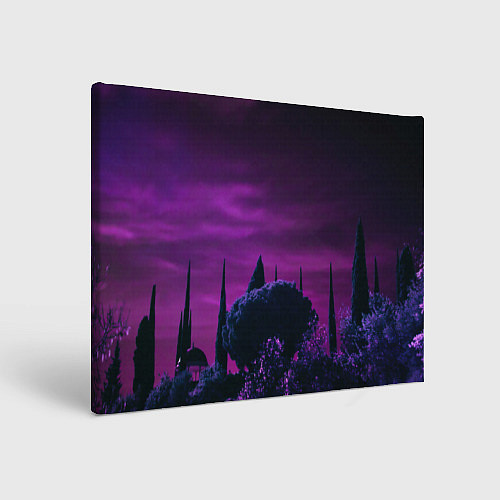 Картина прямоугольная Ночное сияние в тёмном лесу - Фиолетовый / 3D-принт – фото 1