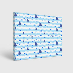 Холст прямоугольный Волны, рыбки и плавники акул - паттерн, цвет: 3D-принт