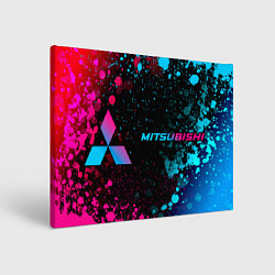 Холст прямоугольный Mitsubishi - neon gradient: надпись и символ, цвет: 3D-принт