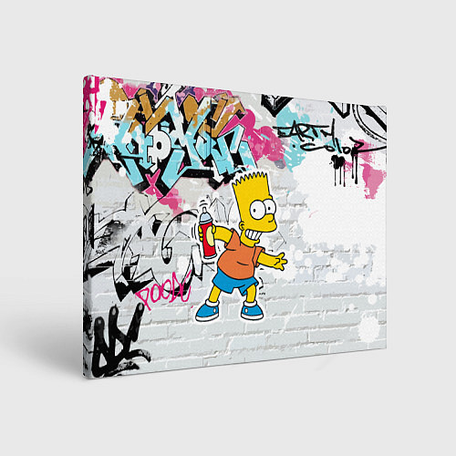 Картина прямоугольная Барт Симпсон на фоне стены с граффити / 3D-принт – фото 1