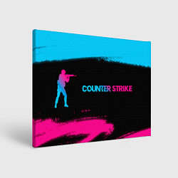 Холст прямоугольный Counter Strike - neon gradient: надпись и символ, цвет: 3D-принт