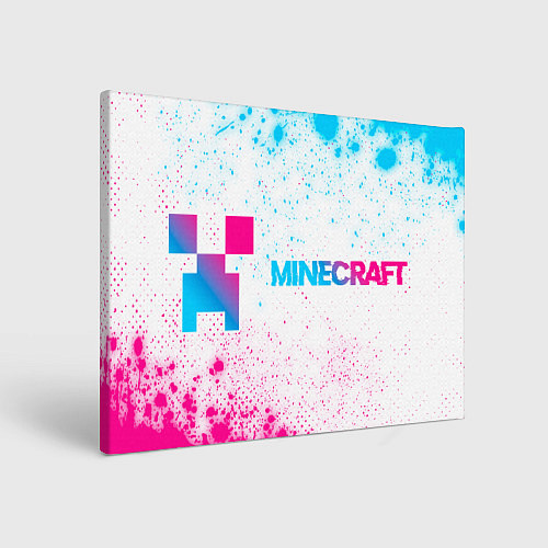 Картина прямоугольная Minecraft neon gradient style: надпись и символ / 3D-принт – фото 1