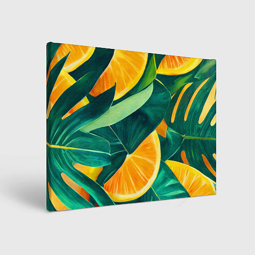 Картина прямоугольная Листья монстеры и дольки апельсинов / 3D-принт – фото 1