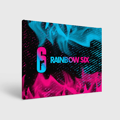 Картина прямоугольная Rainbow Six - neon gradient: надпись и символ / 3D-принт – фото 1