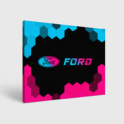 Холст прямоугольный Ford - neon gradient: надпись и символ, цвет: 3D-принт