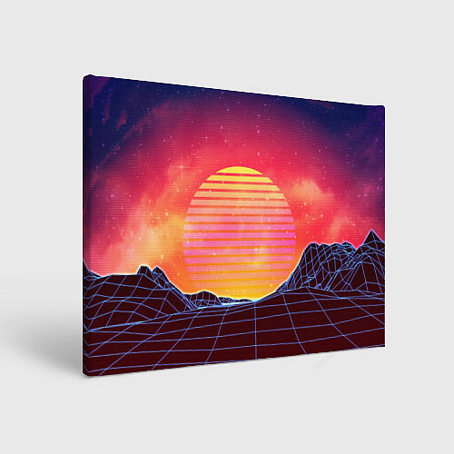 Картина прямоугольная Абстрактные 3D неоновые горы на закате / 3D-принт – фото 1