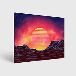 Холст прямоугольный Абстрактные 3D неоновые горы на закате, цвет: 3D-принт