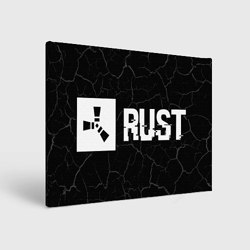 Картина прямоугольная Rust glitch на темном фоне: надпись и символ / 3D-принт – фото 1