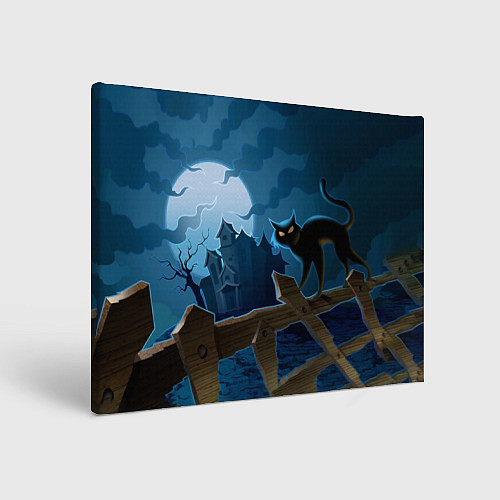 Картина прямоугольная Хэллоуин - чёрный кот на заборе / 3D-принт – фото 1