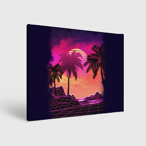 Картина прямоугольная Пальмы и пляж в розовом закате ретро дизайн / 3D-принт – фото 1
