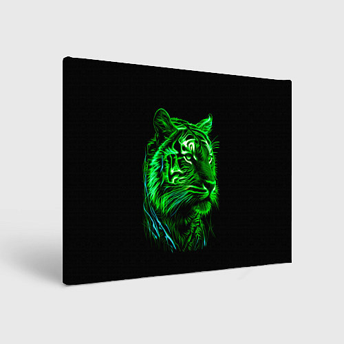 Картина прямоугольная Нейросеть: неоновый зелёный тигр / 3D-принт – фото 1