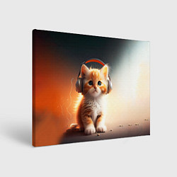 Картина прямоугольная Милый рыжий котёнок в наушниках