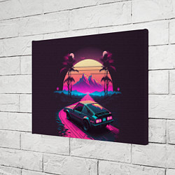 Холст прямоугольный Synthwave car and mountains, цвет: 3D-принт — фото 2