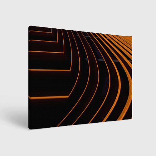 Картина прямоугольная Чёрные полосы и неоновые оранжевые линии / 3D-принт – фото 1
