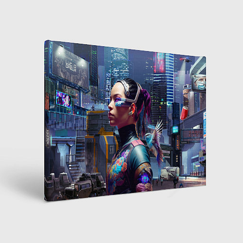 Картина прямоугольная Cyberpunk - brave girl - neural network / 3D-принт – фото 1