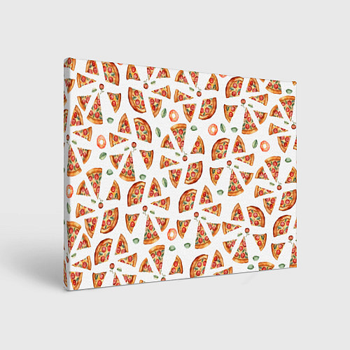 Картина прямоугольная Кусочки пиццы - паттерн на белом / 3D-принт – фото 1