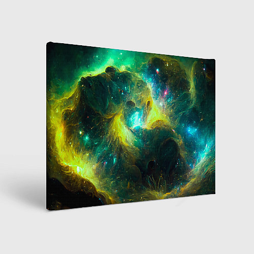 Картина прямоугольная Небула в космосе в зеленых тонах - нейронная сеть / 3D-принт – фото 1