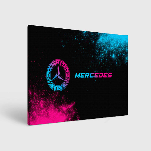 Картина прямоугольная Mercedes - neon gradient: надпись и символ / 3D-принт – фото 1