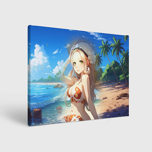 Картина прямоугольная Девушка сидит на пляже / 3D-принт – фото 1