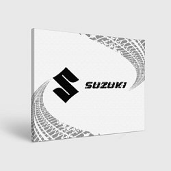 Картина прямоугольная Suzuki speed на светлом фоне со следами шин: надпи
