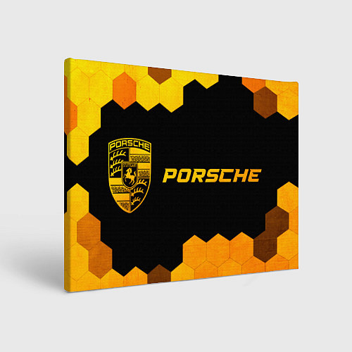 Картина прямоугольная Porsche - gold gradient: надпись и символ / 3D-принт – фото 1