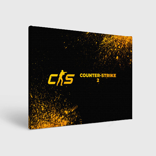 Картина прямоугольная Counter-Strike 2 - gold gradient: надпись и символ / 3D-принт – фото 1