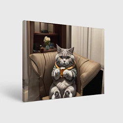 Холст прямоугольный Кот сидит на диване с напитком, цвет: 3D-принт