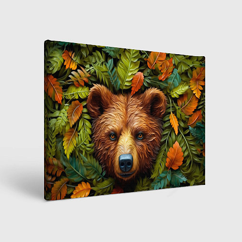 Картина прямоугольная Медведь в листьях / 3D-принт – фото 1