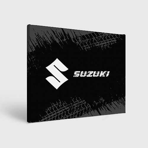 Картина прямоугольная Suzuki speed на темном фоне со следами шин: надпис / 3D-принт – фото 1