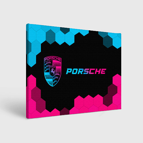 Картина прямоугольная Porsche - neon gradient: надпись и символ / 3D-принт – фото 1