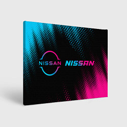 Холст прямоугольный Nissan - neon gradient: надпись и символ, цвет: 3D-принт