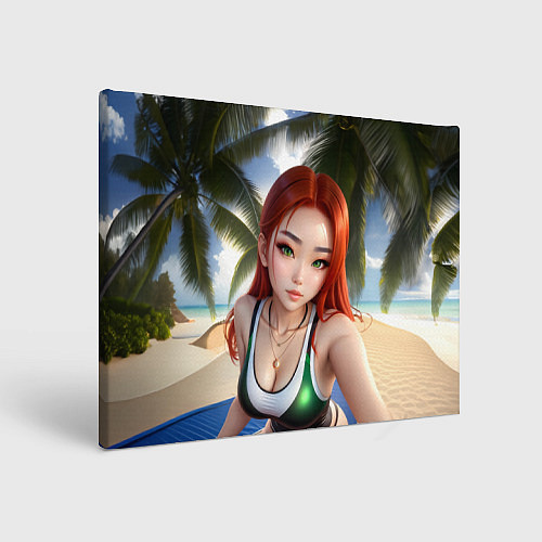 Картина прямоугольная Девушка с рыжими волосами на пляже / 3D-принт – фото 1