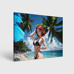 Холст прямоугольный Девушка с рыжими волосами на пляже, цвет: 3D-принт