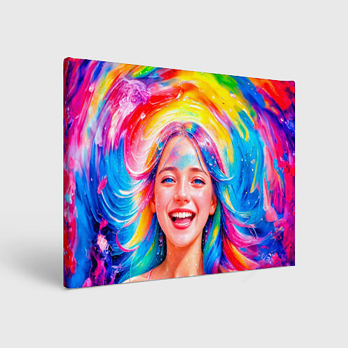 Картина прямоугольная Девушка с красочными волосами в каплях воды / 3D-принт – фото 1