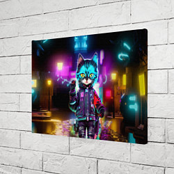 Холст прямоугольный Cool kitten - cyberpunk - neon glow, цвет: 3D-принт — фото 2