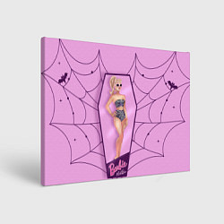 Холст прямоугольный Хэллоуин Барби в коробке на фоне паутины, цвет: 3D-принт