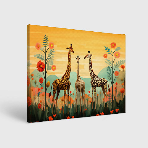 Картина прямоугольная Три жирафа в стиле фолк-арт / 3D-принт – фото 1