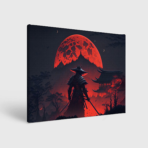 Картина прямоугольная Samurai and red moon - нейросеть / 3D-принт – фото 1
