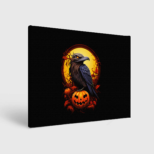 Картина прямоугольная Halloween - ворон и тыква / 3D-принт – фото 1