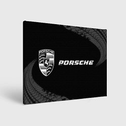 Холст прямоугольный Porsche speed на темном фоне со следами шин по-гор, цвет: 3D-принт