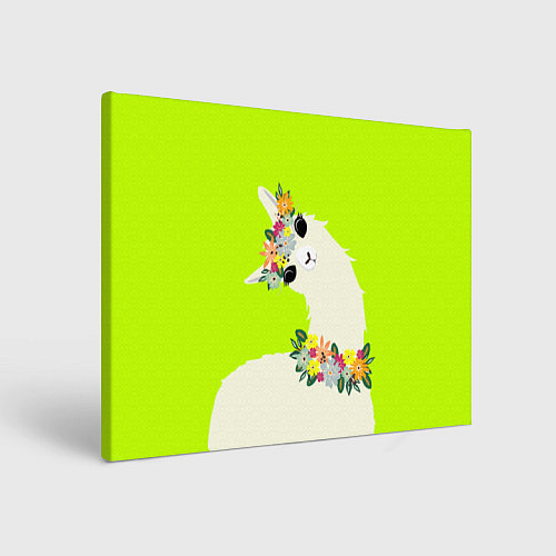 Картина прямоугольная Летняя лама - альпака в венке / 3D-принт – фото 1