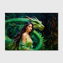 Холст прямоугольный Нейросеть - девушка с зелёным драконом, цвет: 3D-принт — фото 2
